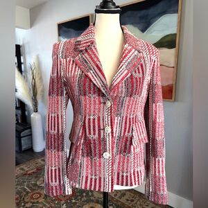 CAbi Red and White Nautical Patchwork Blazer
